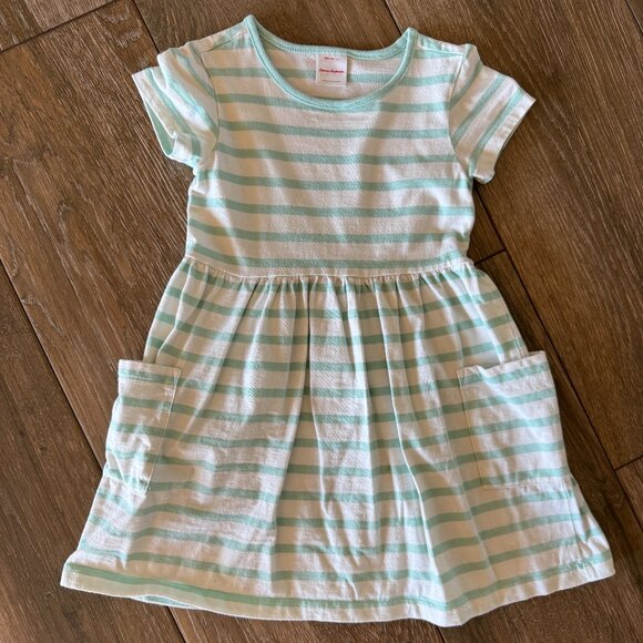 Hanna Andersson mint green striped pocket 100% cotton dress size 100-US 4 - Picture 1 of 7
